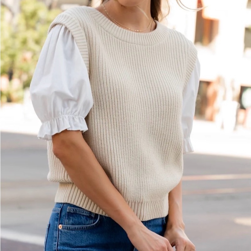 Tan Knit Sleeveless Sweater Vest